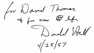 baseball songs inscription from Donald Hall